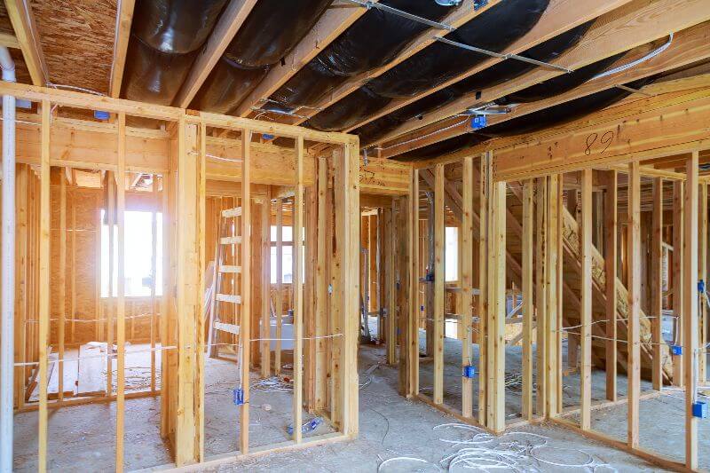 Framing in basement remodel from Bryan Exteriors